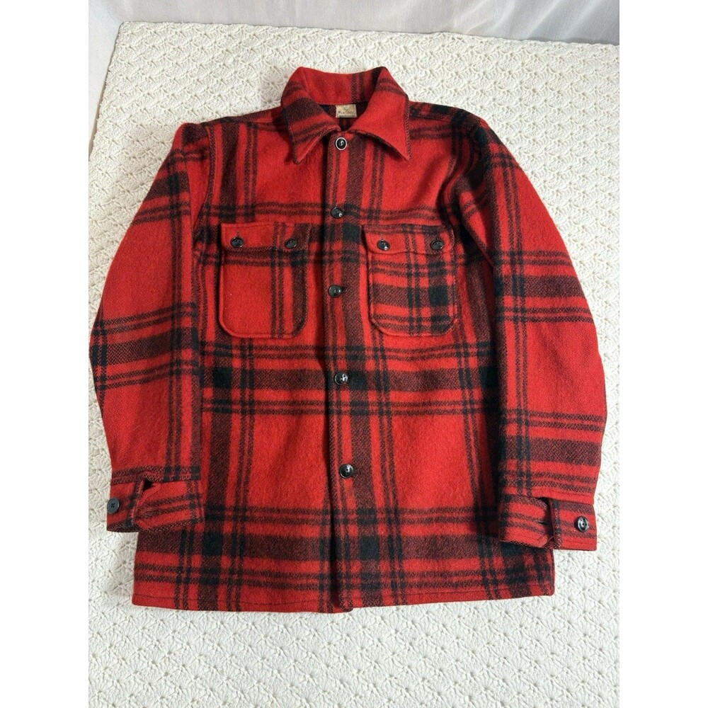 Vintage 60/70's Monterey Wool Shacket Men Medium Red Black Plaid Button Up